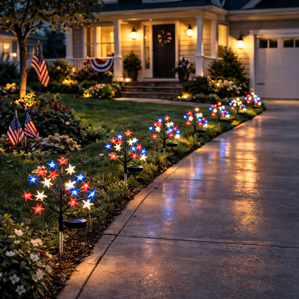 Patriotic Solar Star Pathway Lights for Yard & Garden