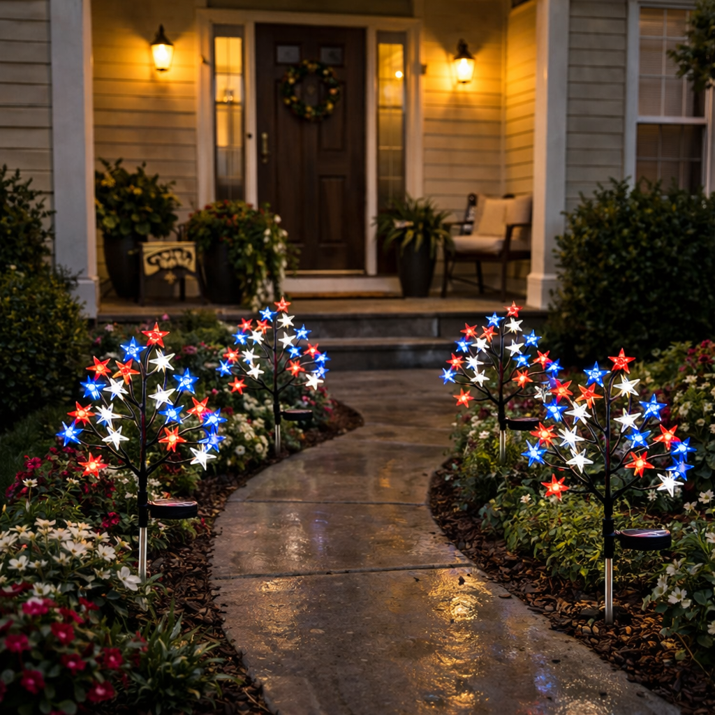 Patriotic Solar Star Pathway Lights for Yard & Garden