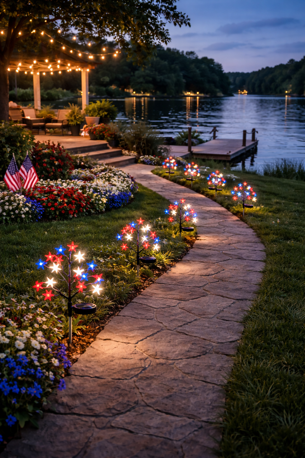 Patriotic Solar Star Pathway Lights for Yard & Garden