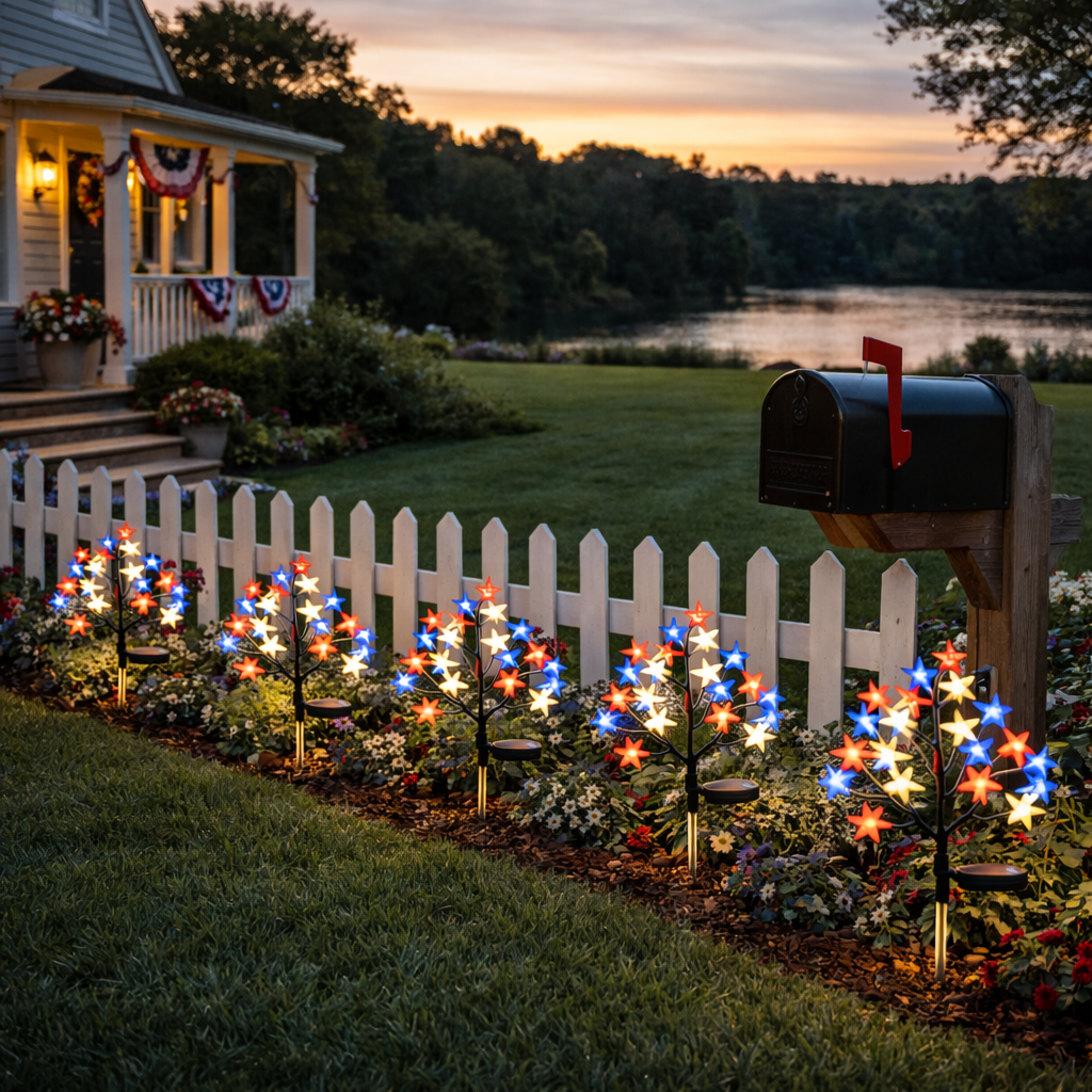 Patriotic Solar Star Pathway Lights for Yard & Garden