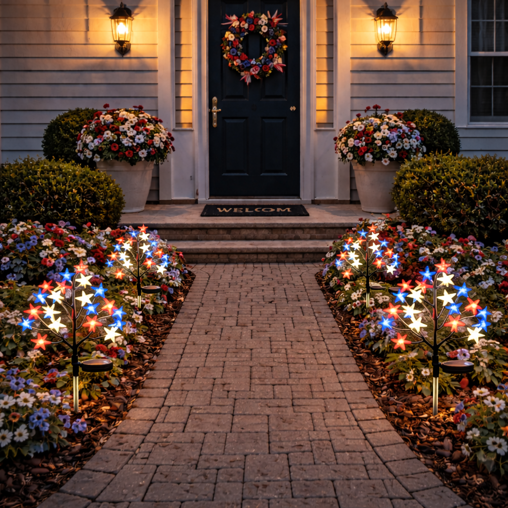 Patriotic Solar Star Pathway Lights for Yard & Garden