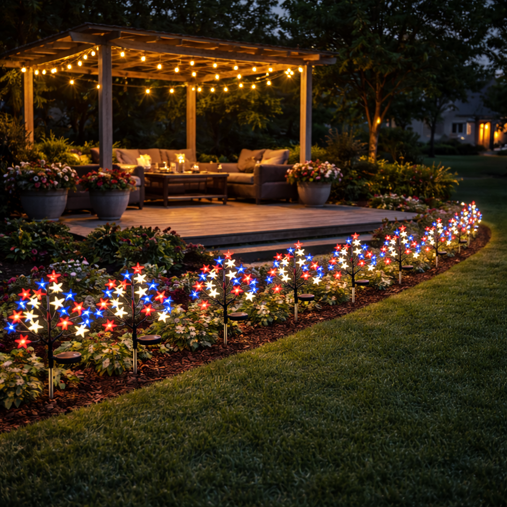 Patriotic Solar Star Pathway Lights for Yard & Garden
