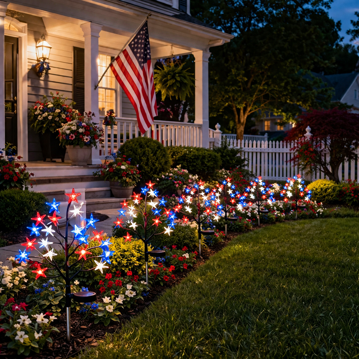 Patriotic Solar Star Pathway Lights for Yard & Garden