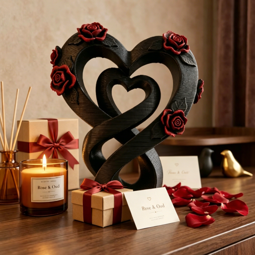 Eternal Love Double Heart Sculpture with Roses – Romantic Home Decor Accent