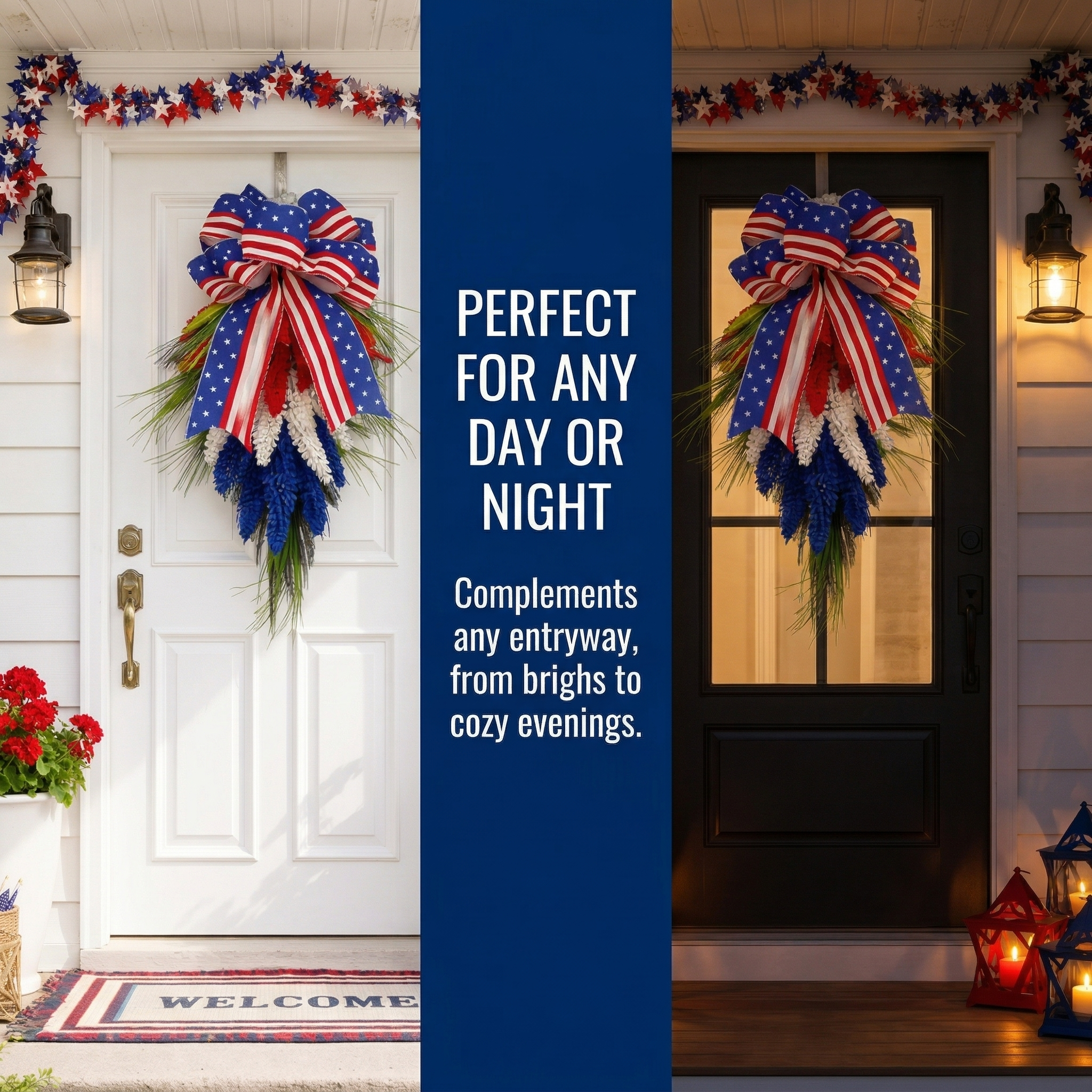 Patriotic Front Door Swag – Red, White & Blue Americana Door Han
