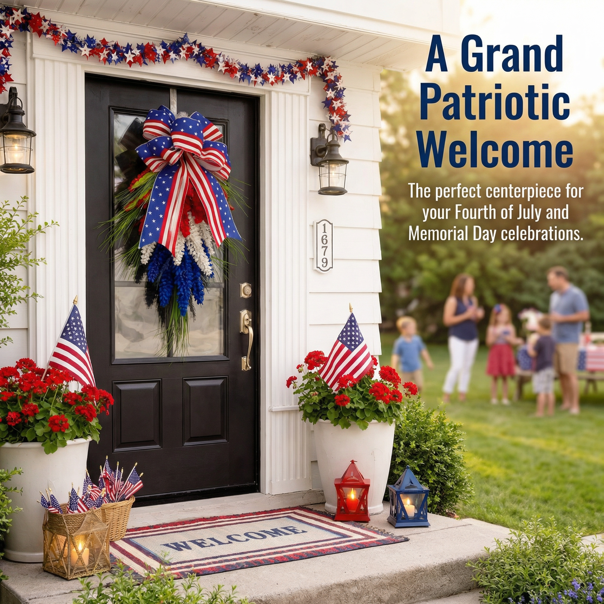 Patriotic Front Door Swag – Red, White & Blue Americana Door Han