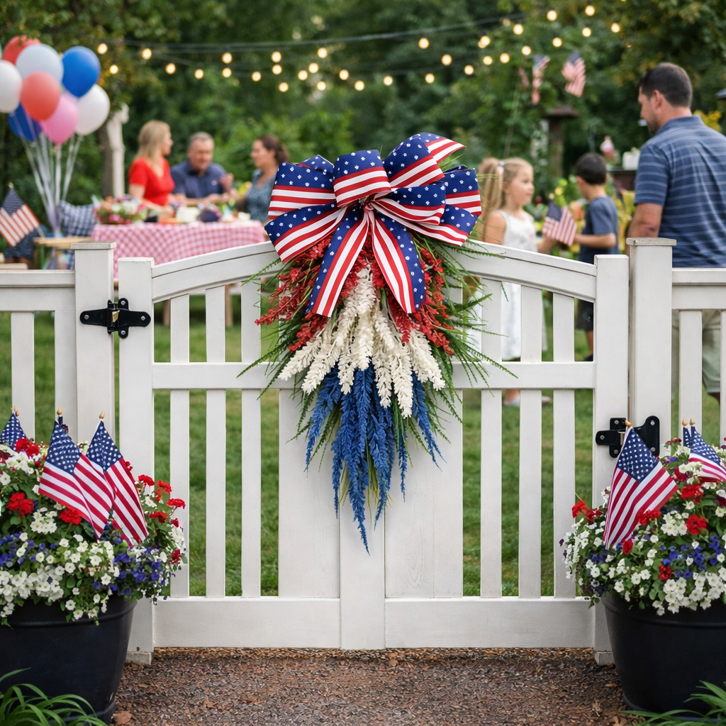 Patriotic Front Door Swag – Red, White & Blue Americana Door Han