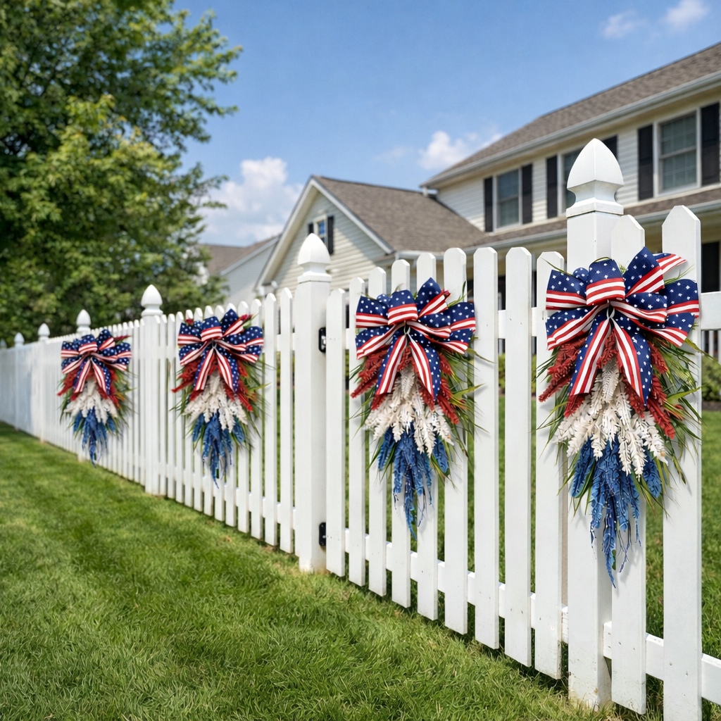 Patriotic Front Door Swag – Red, White & Blue Americana Door Han