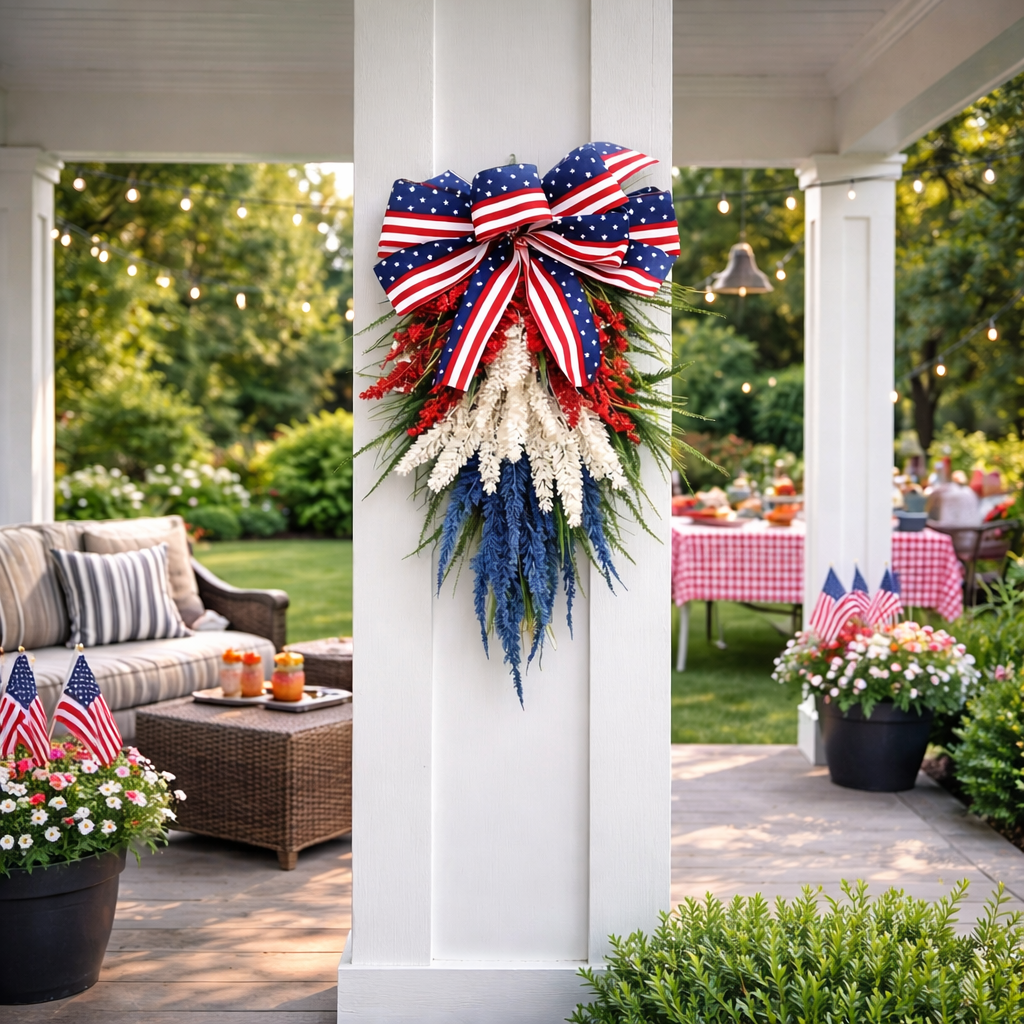 Patriotic Front Door Swag – Red, White & Blue Americana Door Han