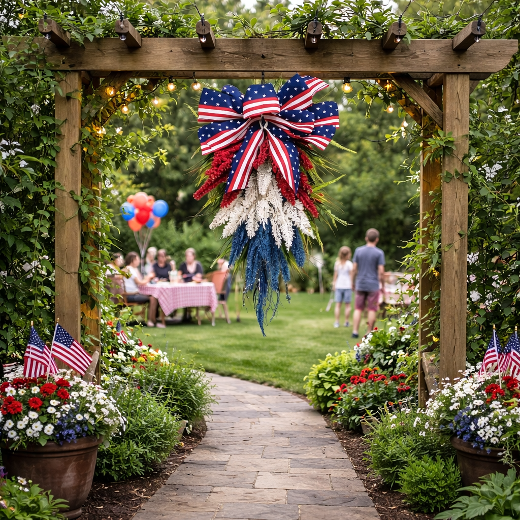Patriotic Front Door Swag – Red, White & Blue Americana Door Han