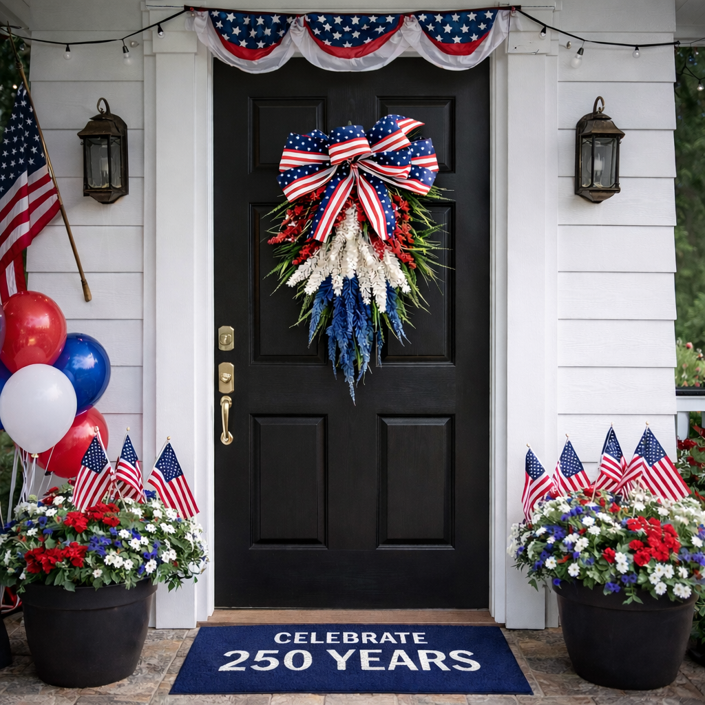 Patriotic Front Door Swag – Red, White & Blue Americana Door Han