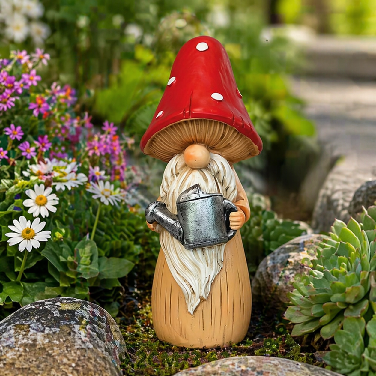 Whimsical Mushroom Hat Garden Gnome Statue