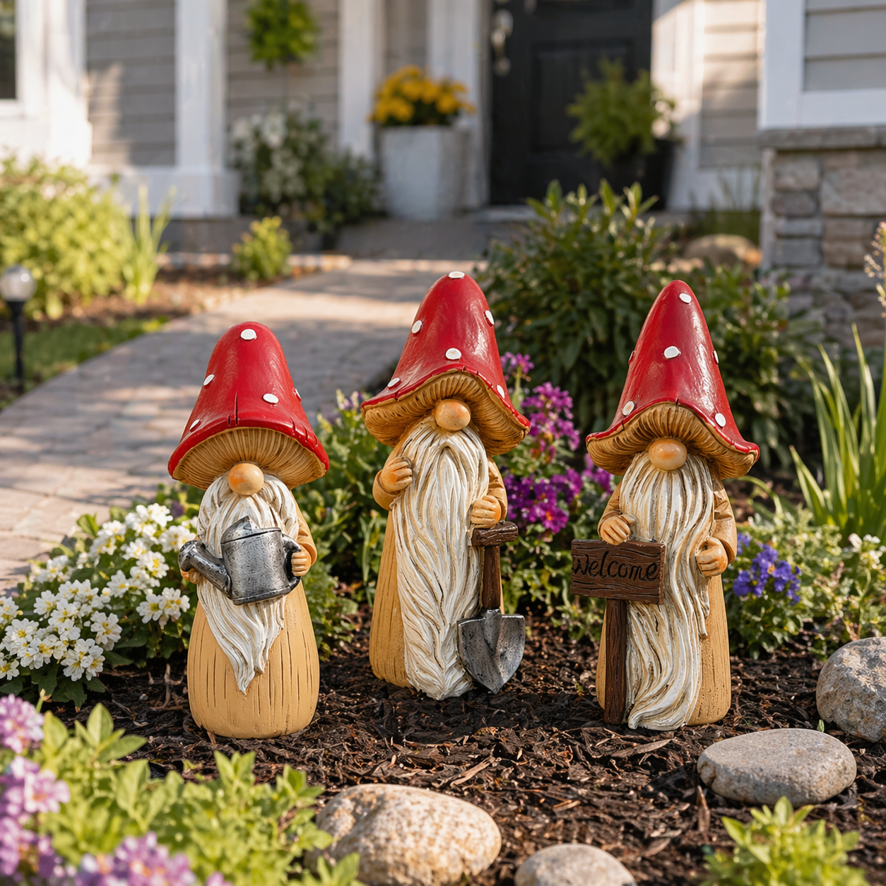 Whimsical Mushroom Hat Garden Gnome Statue