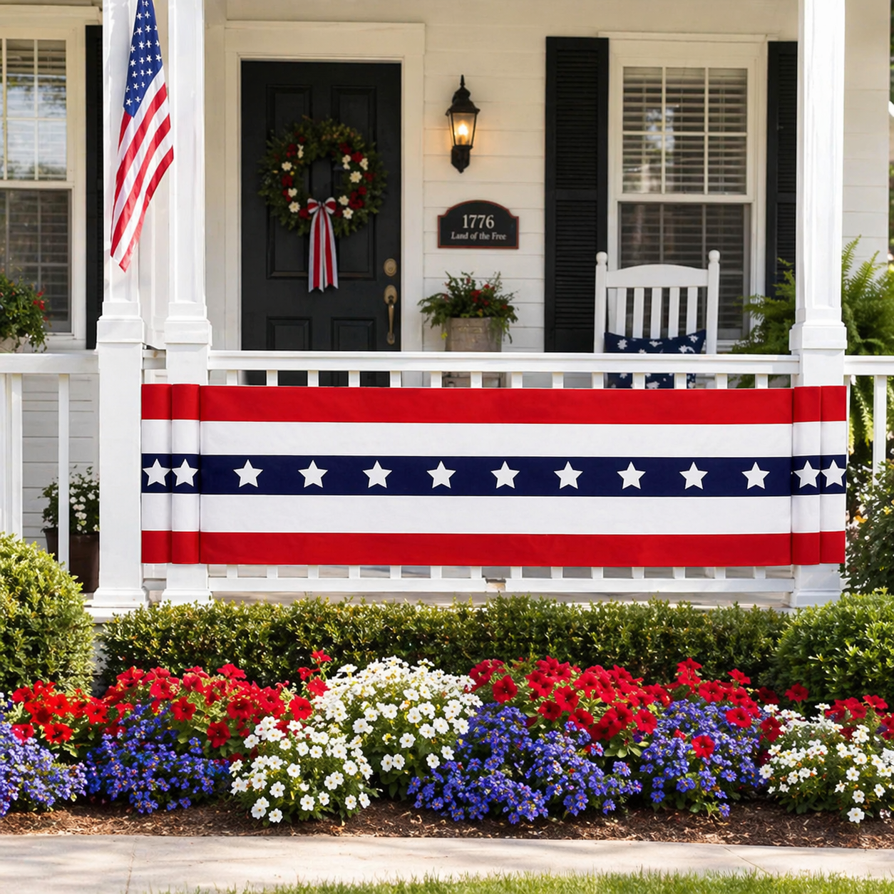 Patriotic Porch Bunting Banner – Red, White & Blue Party Decor