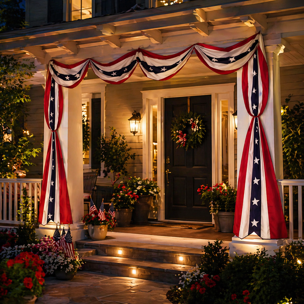 Patriotic Porch Bunting Banner – Red, White & Blue Party Decor