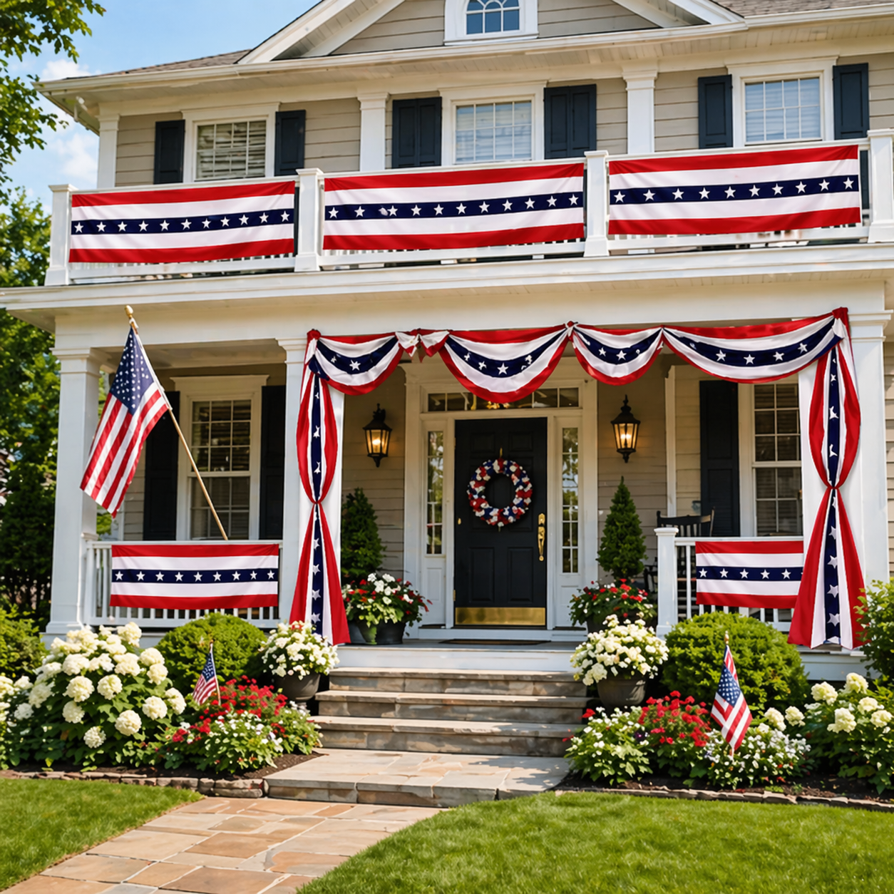 Patriotic Porch Bunting Banner – Red, White & Blue Party Decor