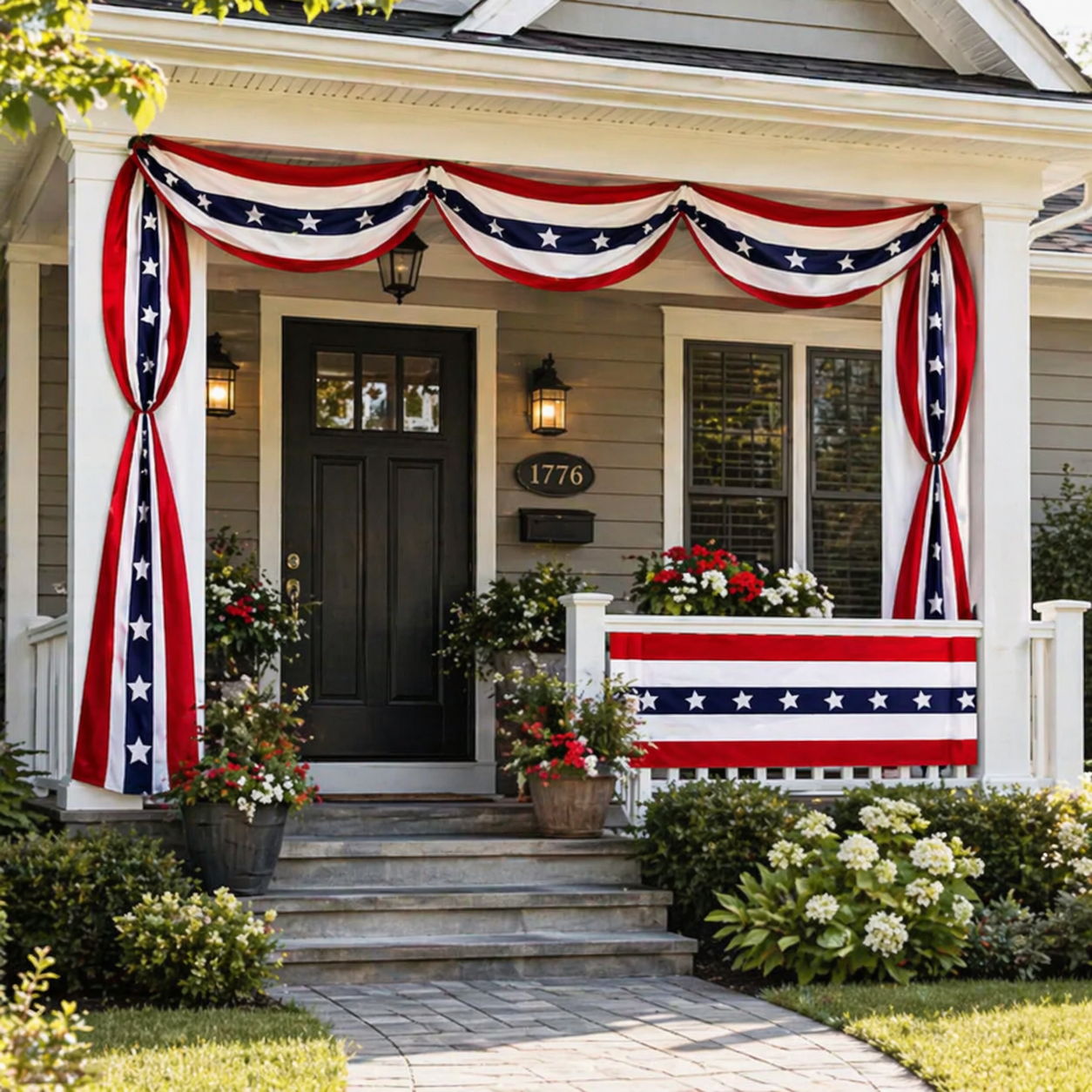 Patriotic Porch Bunting Banner – Red, White & Blue Party Decor