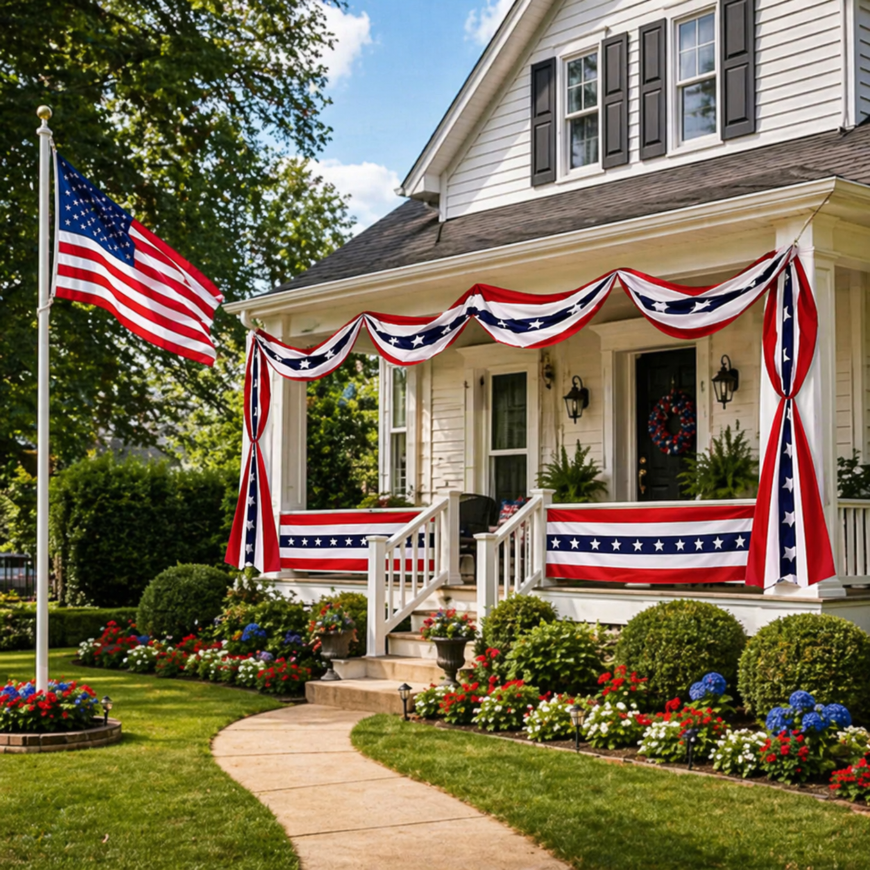 Patriotic Porch Bunting Banner – Red, White & Blue Party Decor