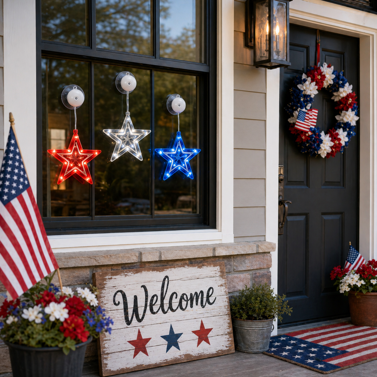 Patriotic Star Window Lights – Set of 3