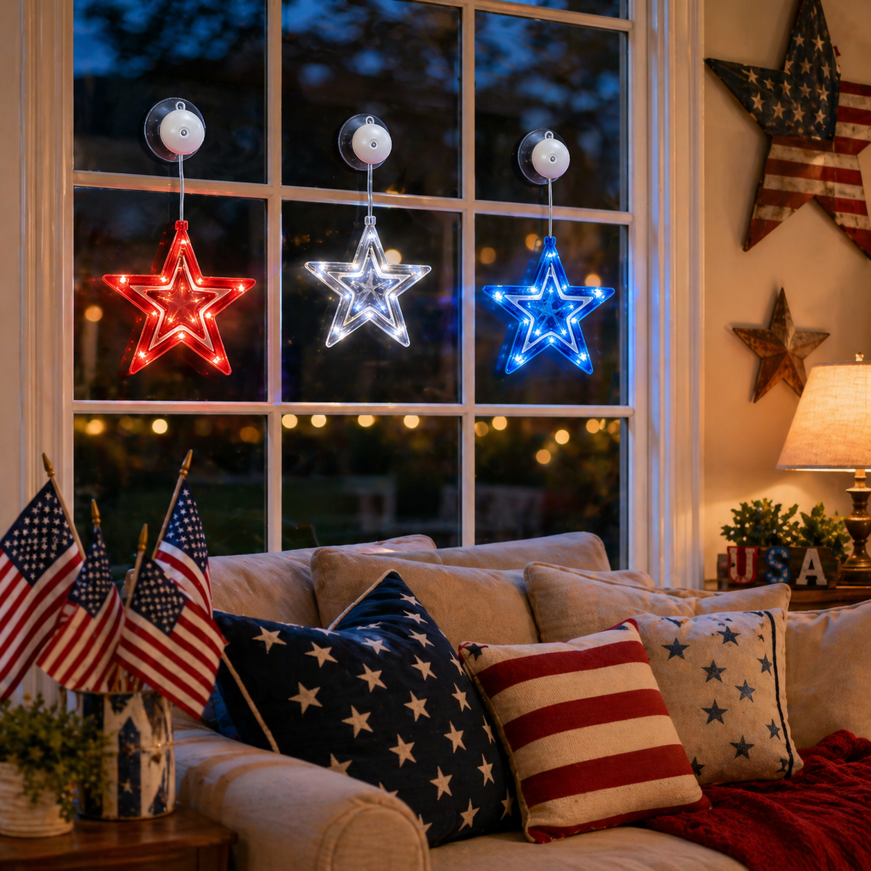 Patriotic Star Window Lights – Set of 3