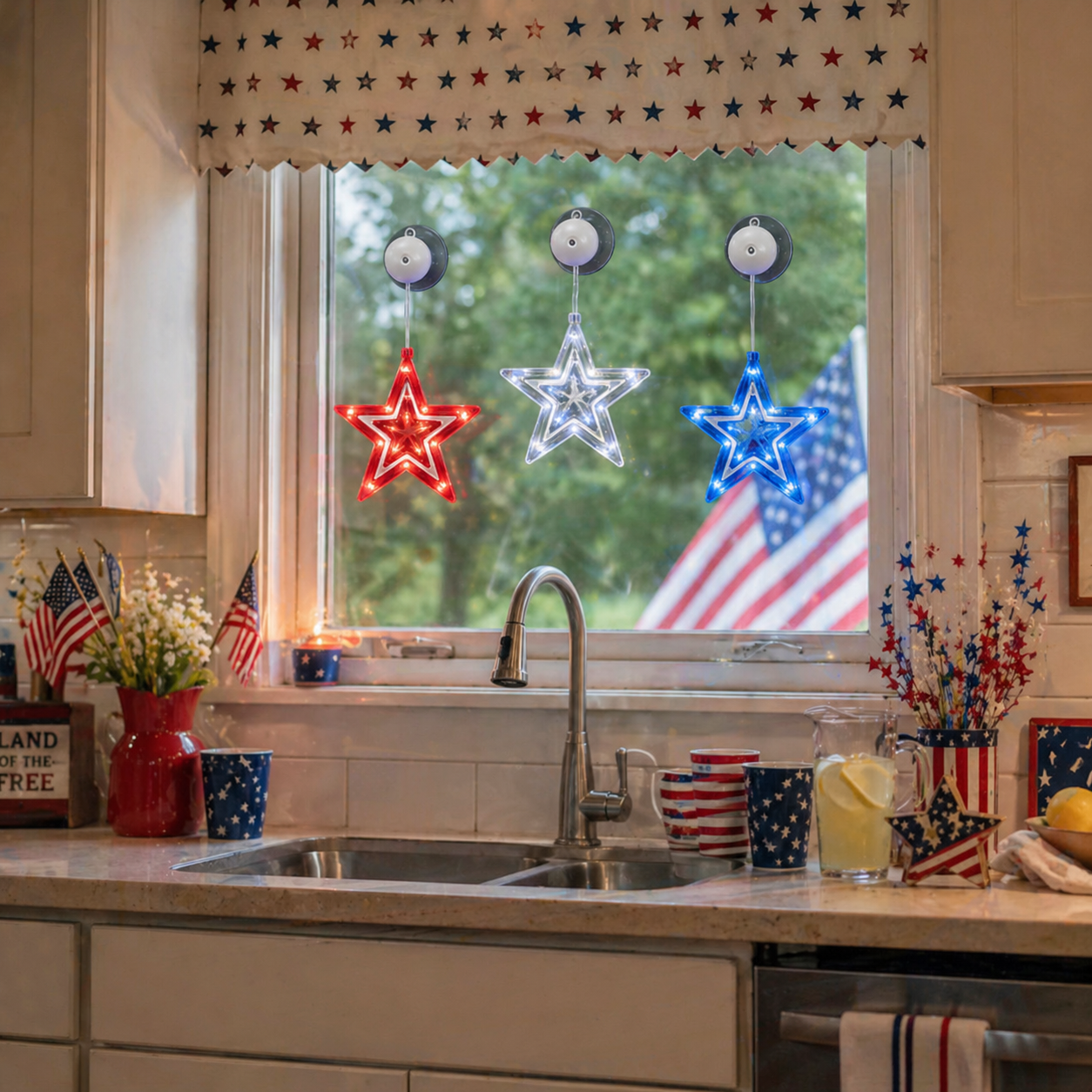 Patriotic Star Window Lights – Set of 3