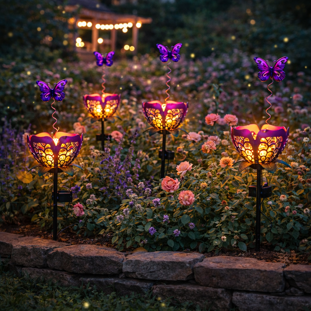 Solar-Powered Butterfly Lotus Garden Light – Warm Glow Outdoor Lawn Decor