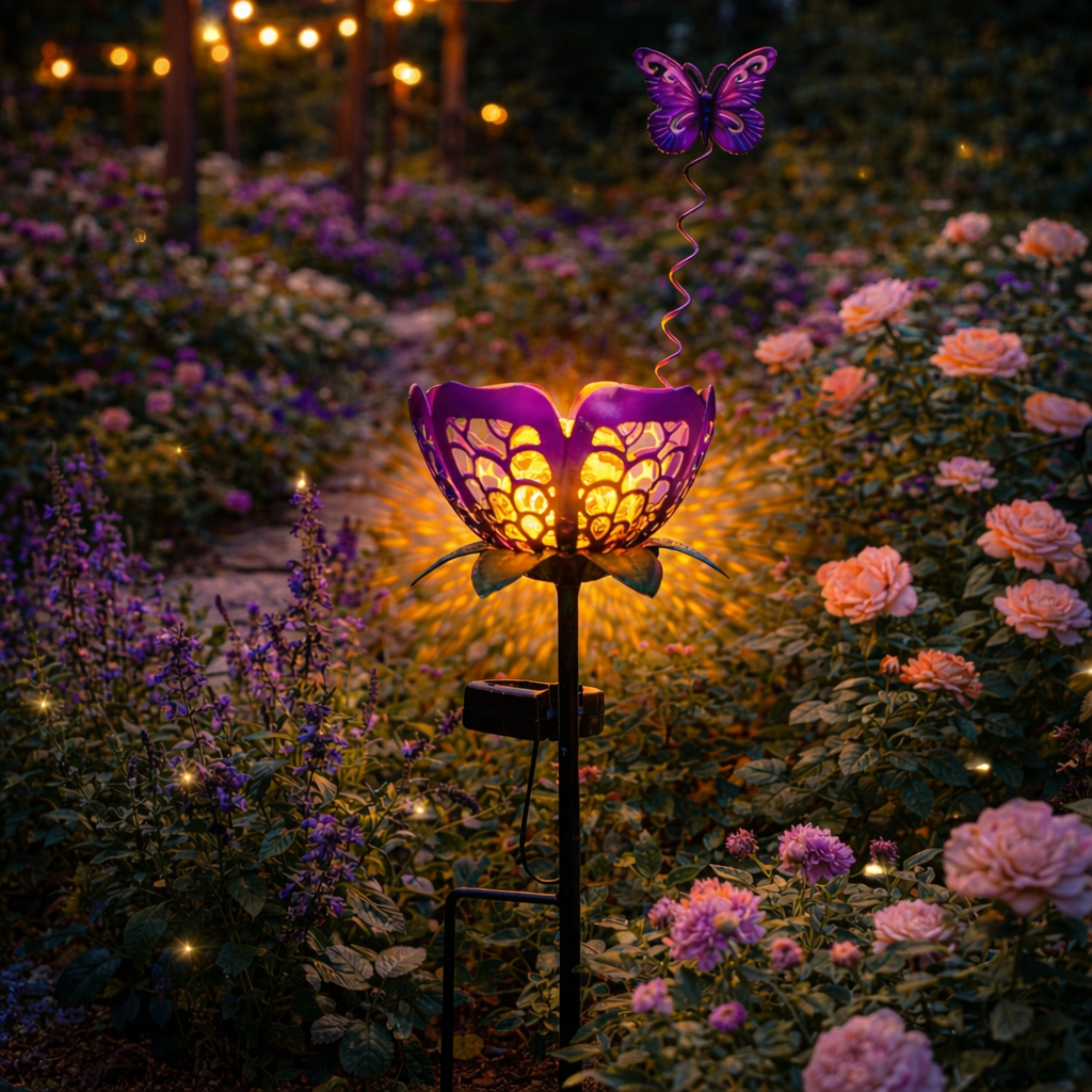 Solar-Powered Butterfly Lotus Garden Light – Warm Glow Outdoor Lawn Decor