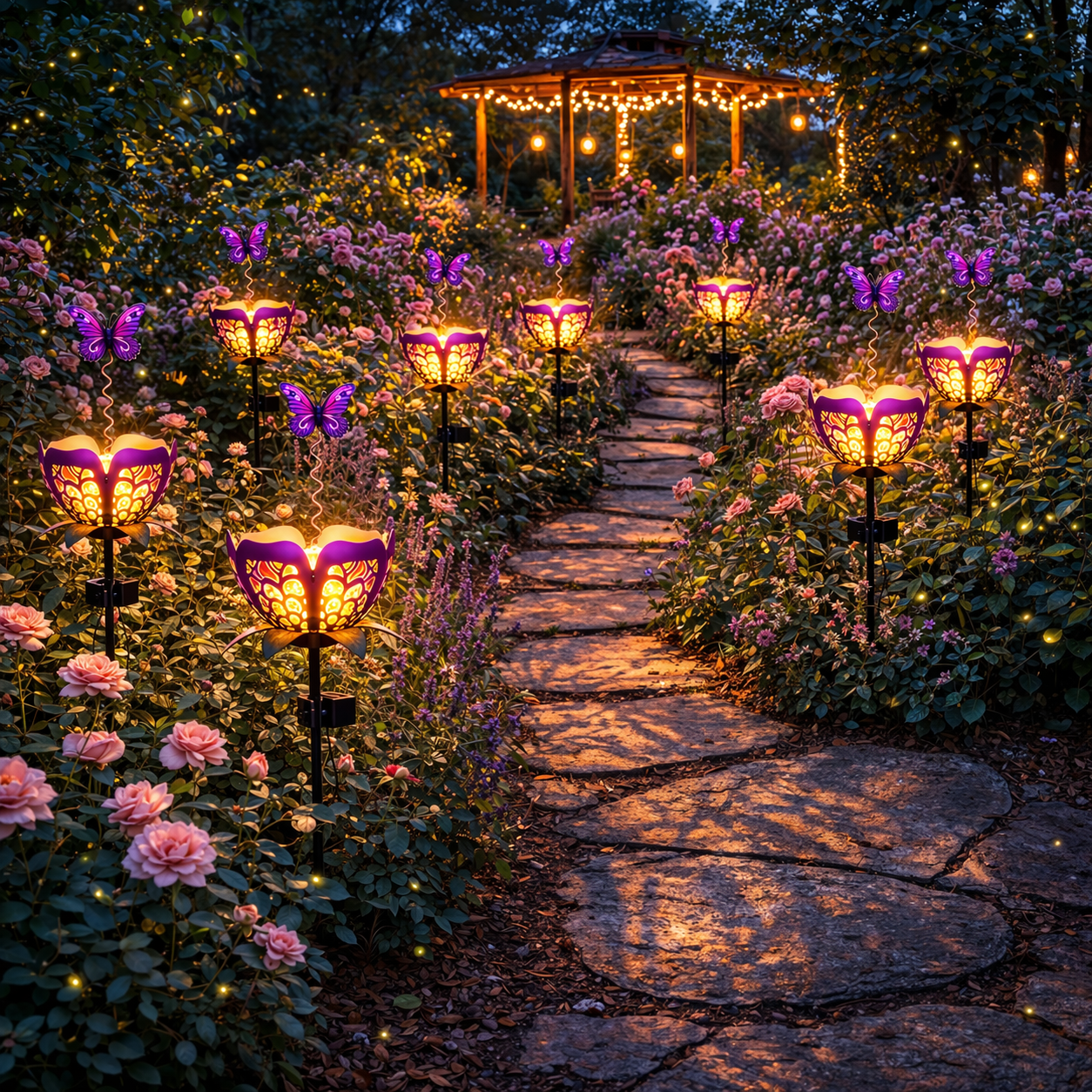 Solar-Powered Butterfly Lotus Garden Light – Warm Glow Outdoor Lawn Decor