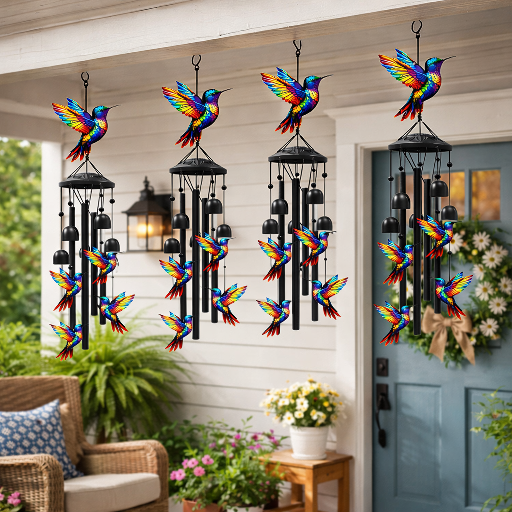 Colorful Hummingbird Wind Chime for Porch, Patio & Garden