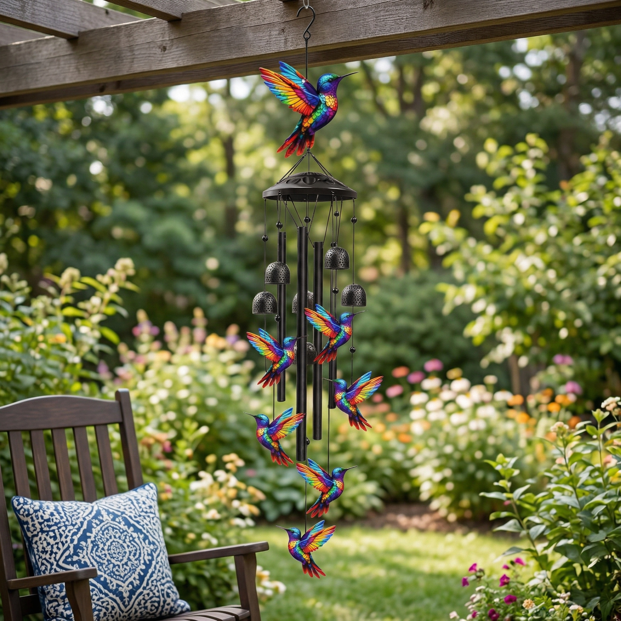 Colorful Hummingbird Wind Chime for Porch, Patio & Garden