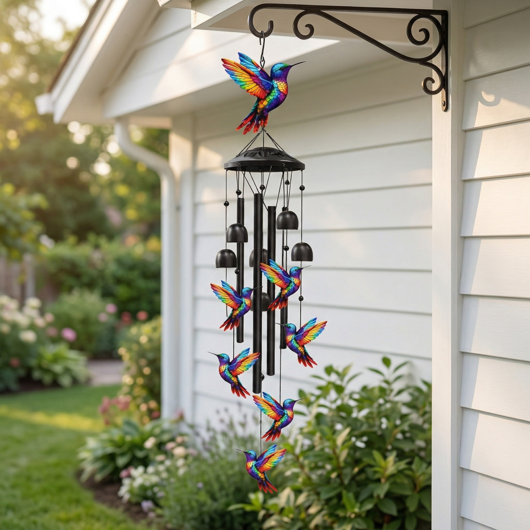 Colorful Hummingbird Wind Chime for Porch, Patio & Garden
