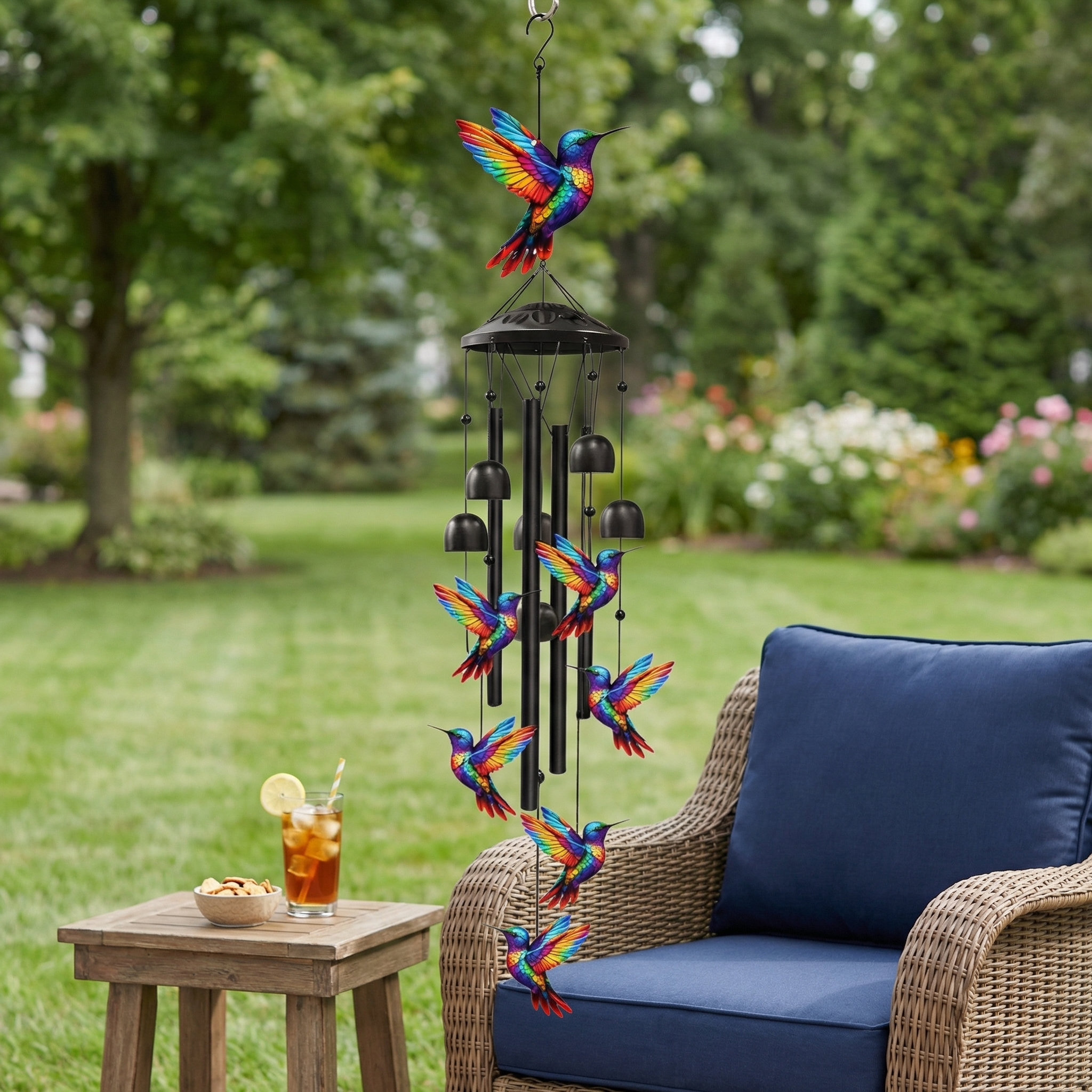 Colorful Hummingbird Wind Chime for Porch, Patio & Garden