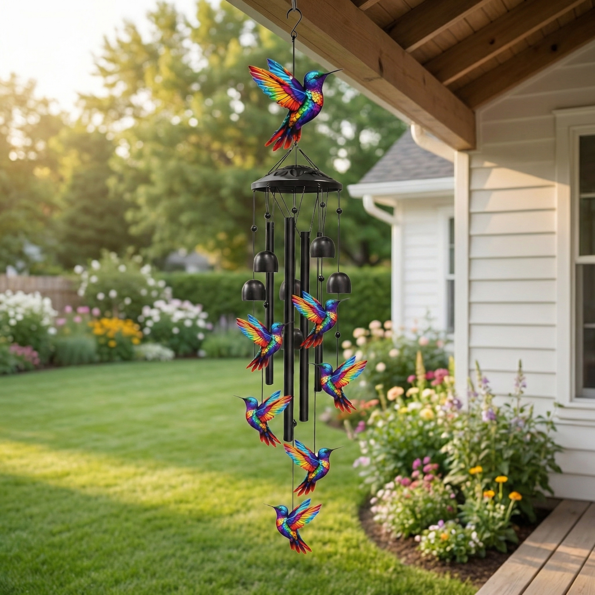 Colorful Hummingbird Wind Chime for Porch, Patio & Garden
