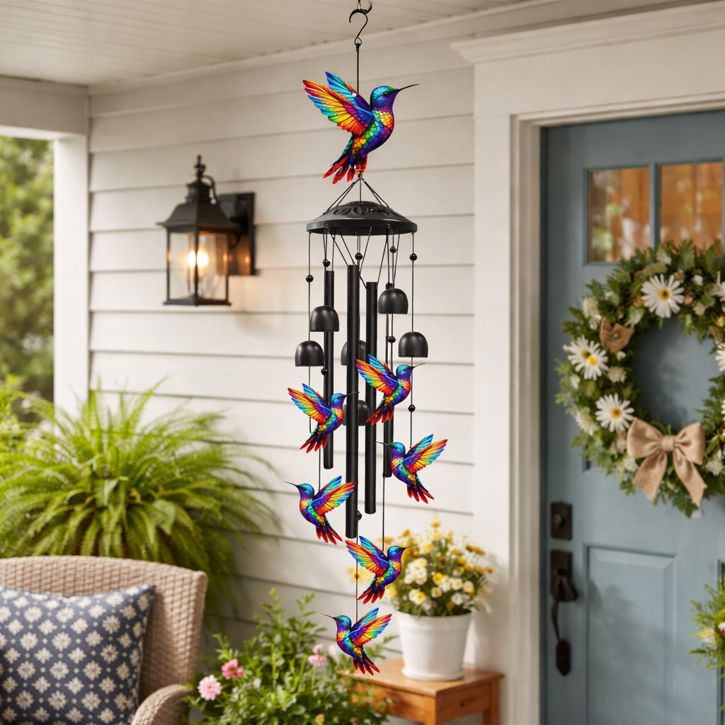 Colorful Hummingbird Wind Chime for Porch, Patio & Garden