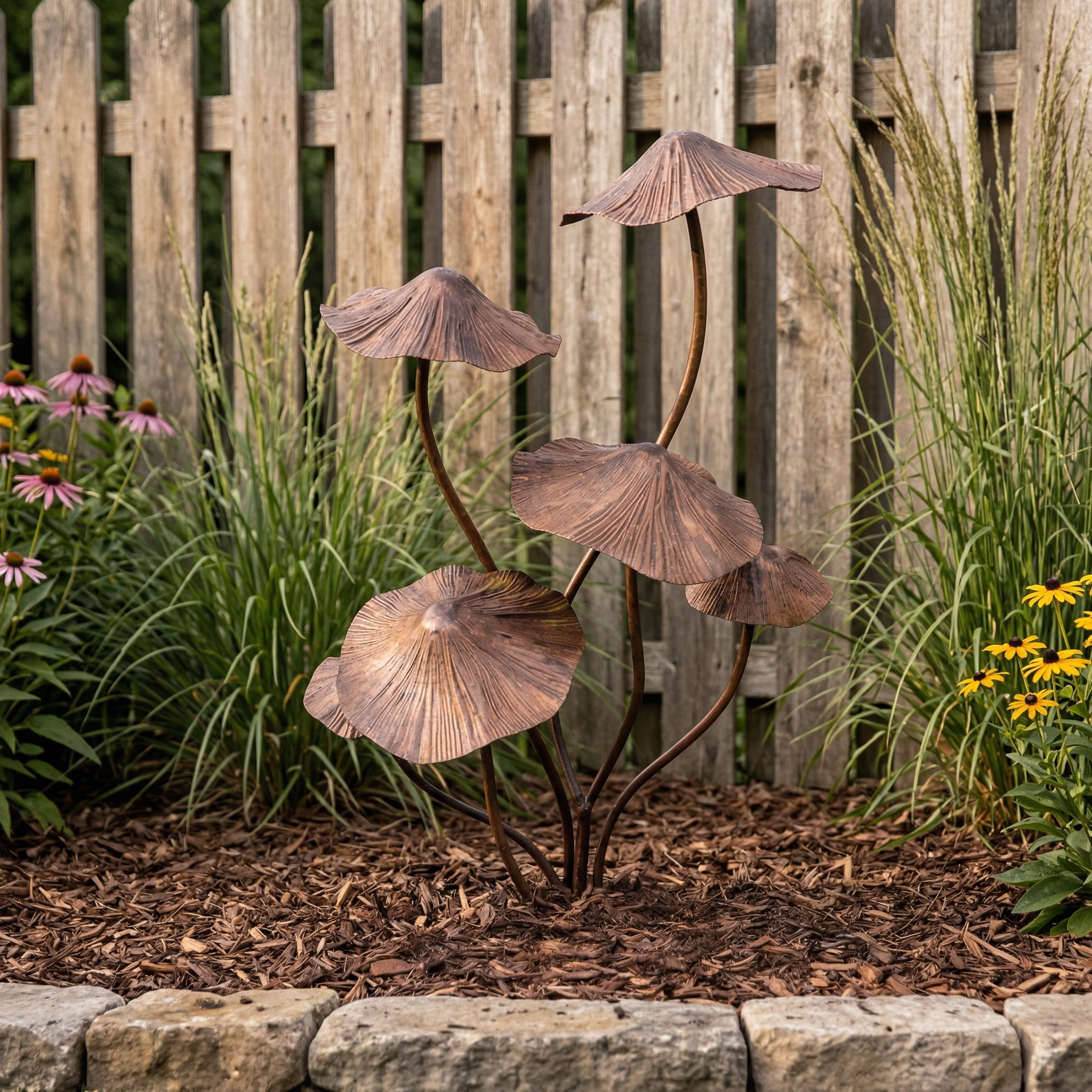 Rustic Iron Mushroom Garden Stake Décor for Yard, Porch & Planters