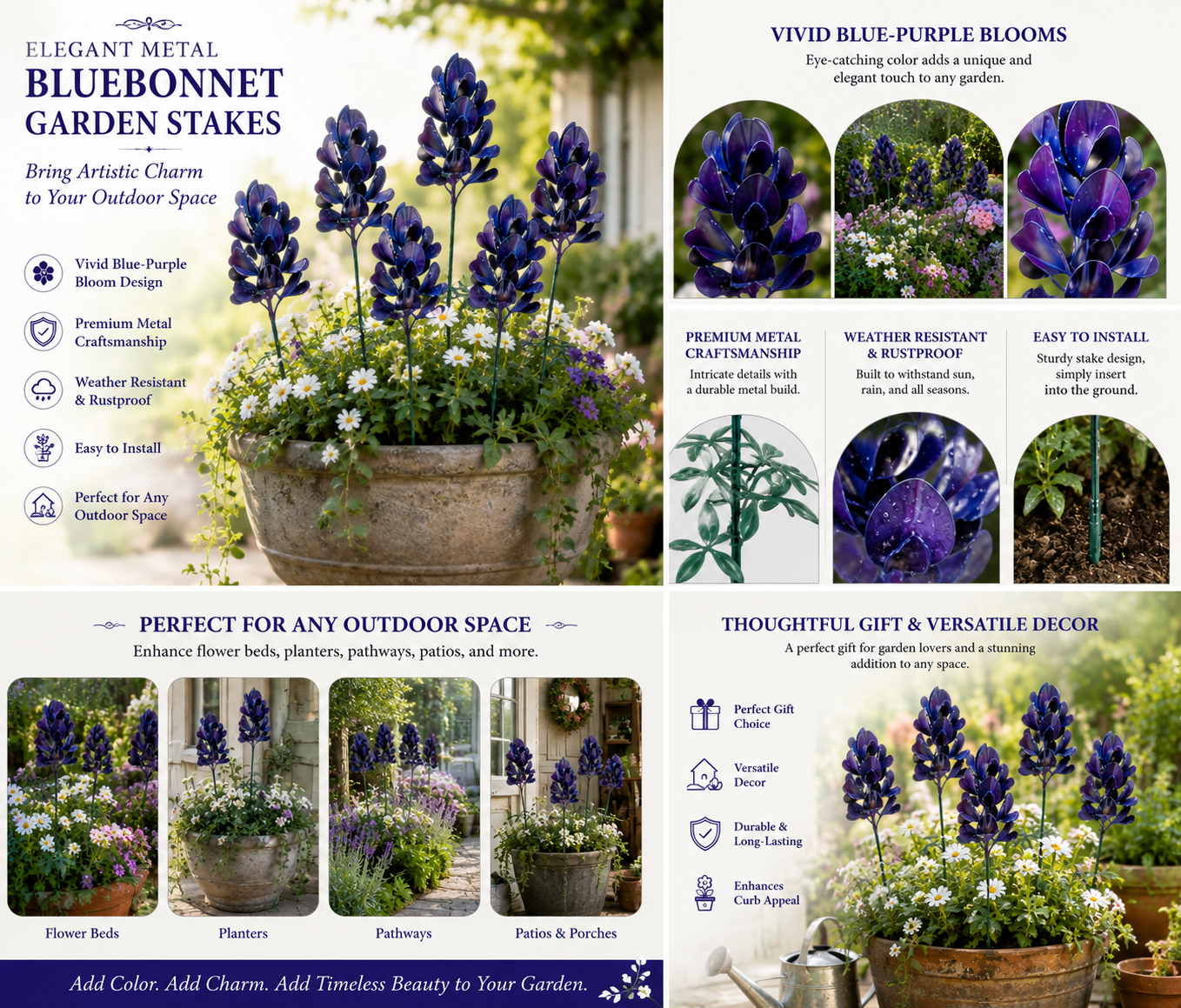 Blue Lupine Metal Garden Stake