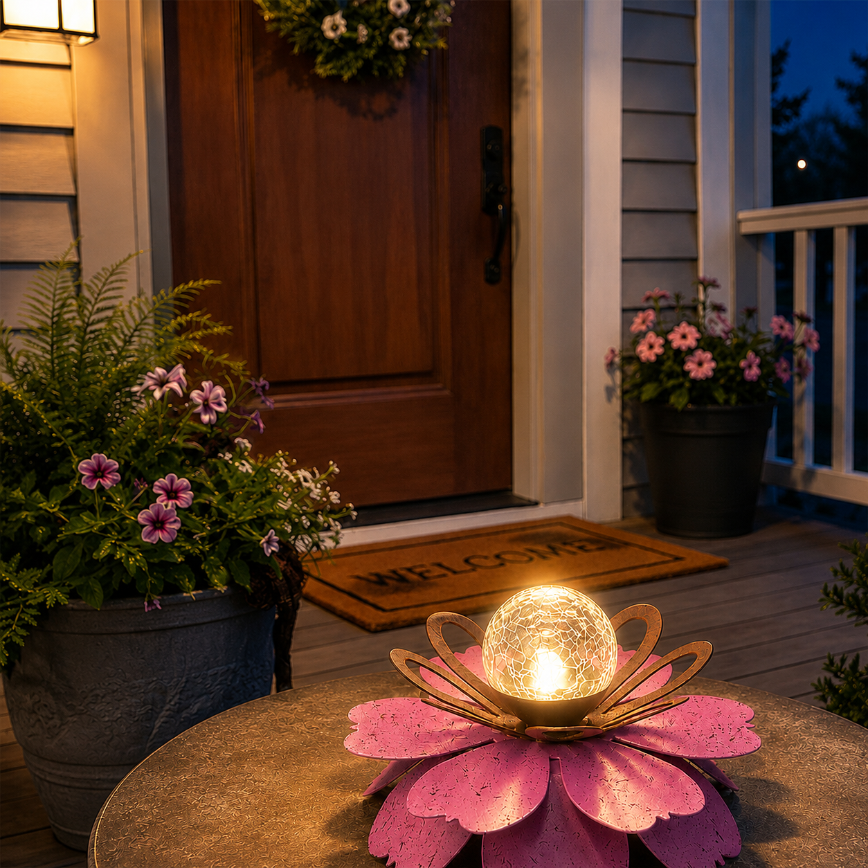 Solar Metal Lotus Garden Light with Crackle Glass Globe
