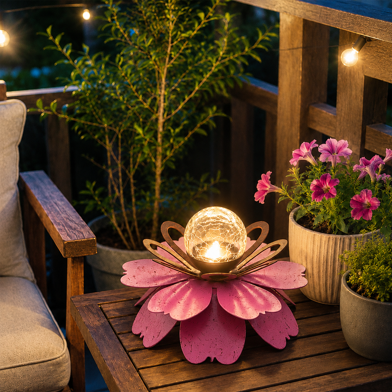 Solar Metal Lotus Garden Light with Crackle Glass Globe