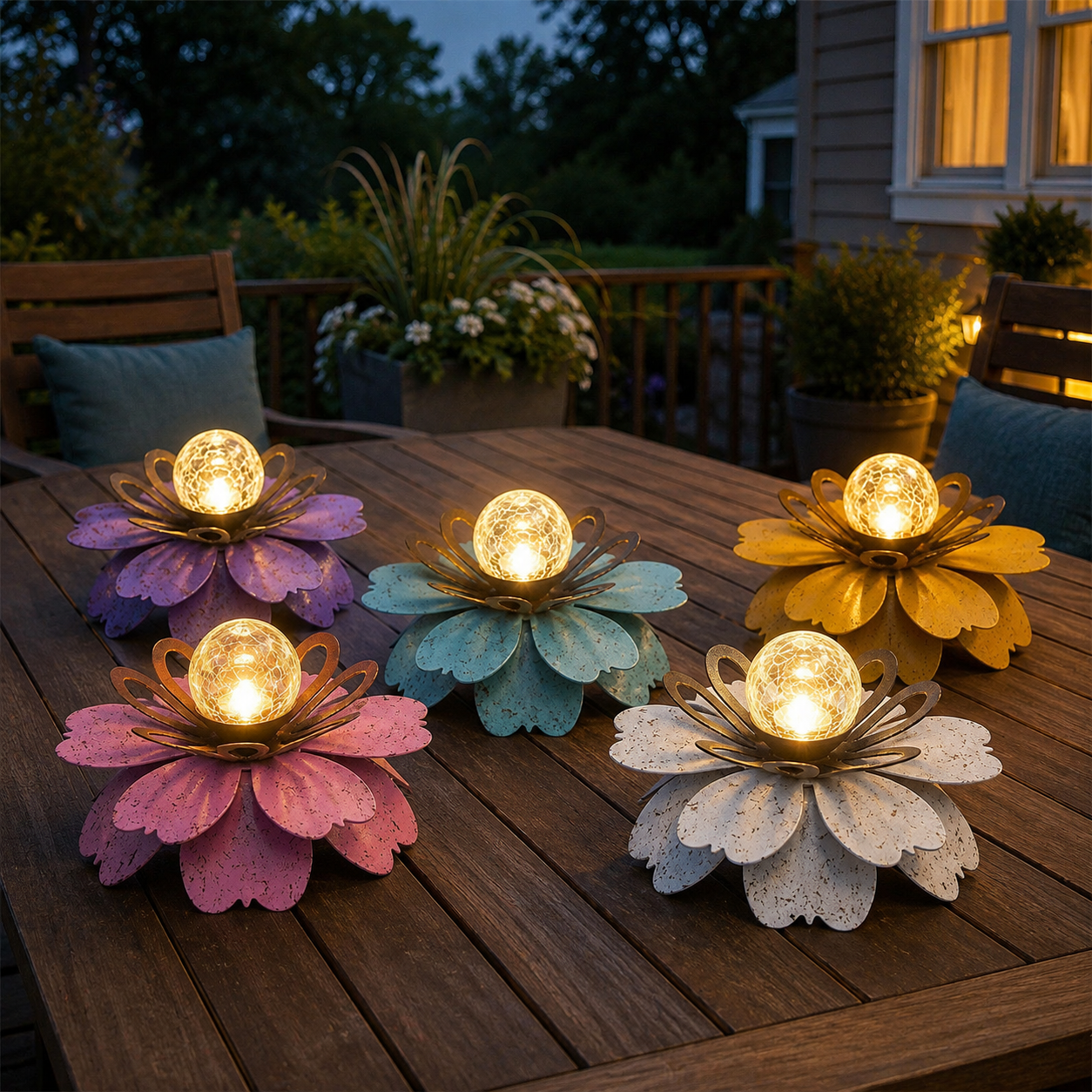 Solar Metal Lotus Garden Light with Crackle Glass Globe