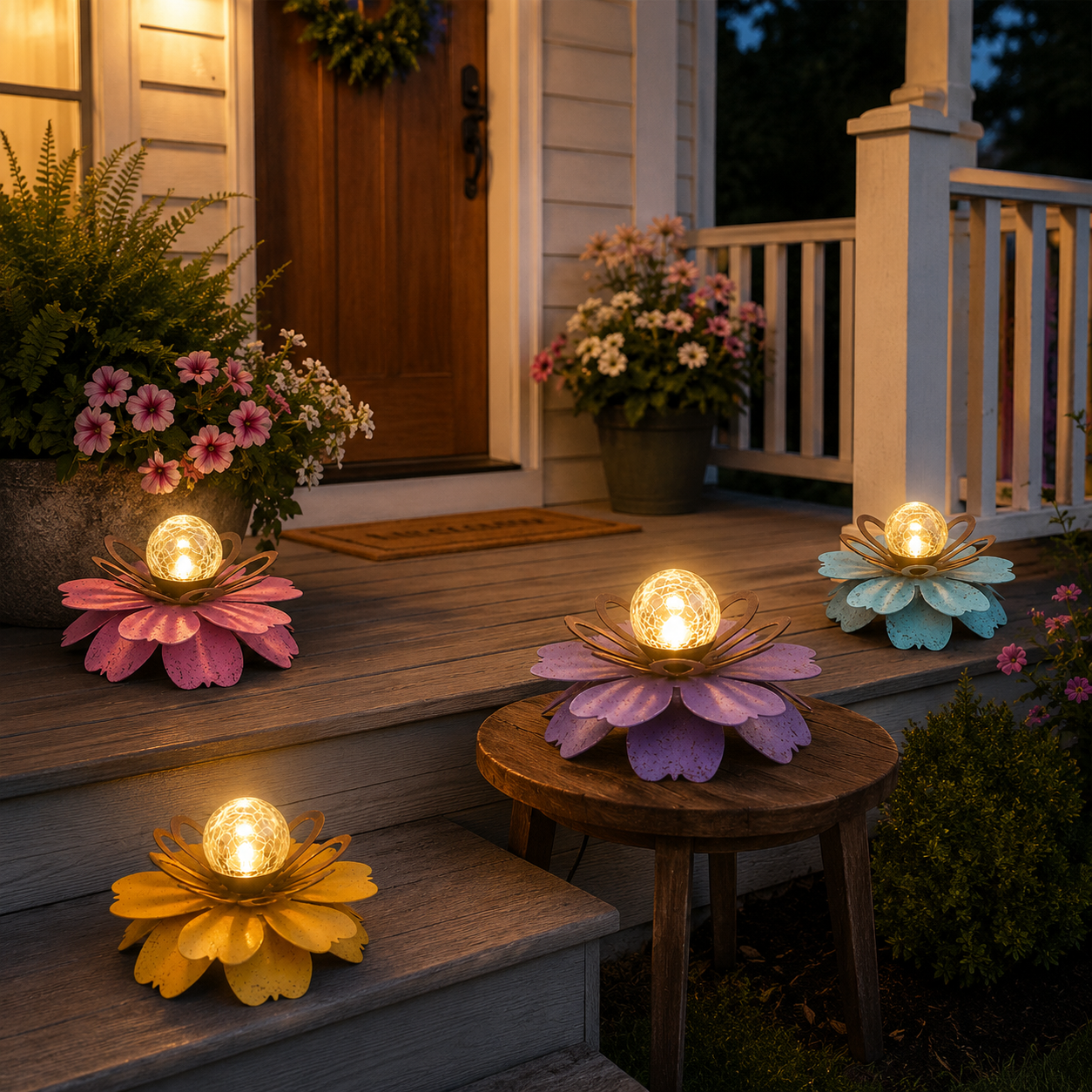 Solar Metal Lotus Garden Light with Crackle Glass Globe