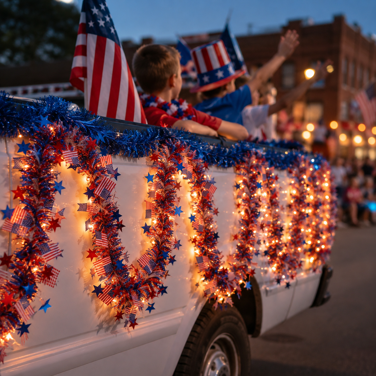 Lighted Patriotic Star & American Flag Garland with Remote Control