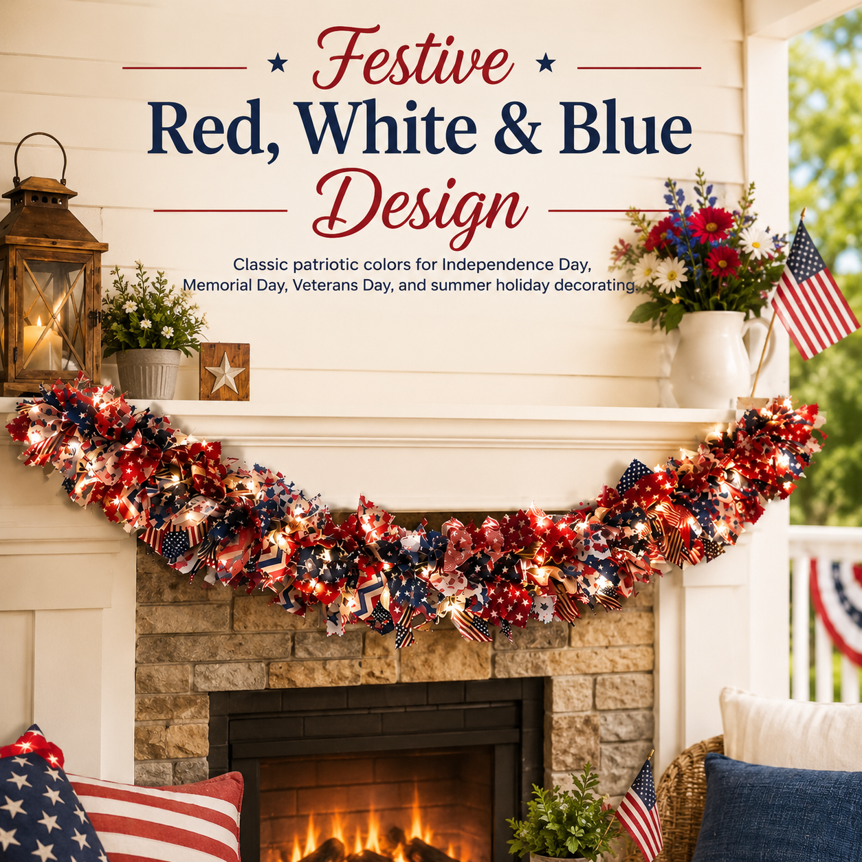 Light-Up Patriotic Garland for 4th of July Decor