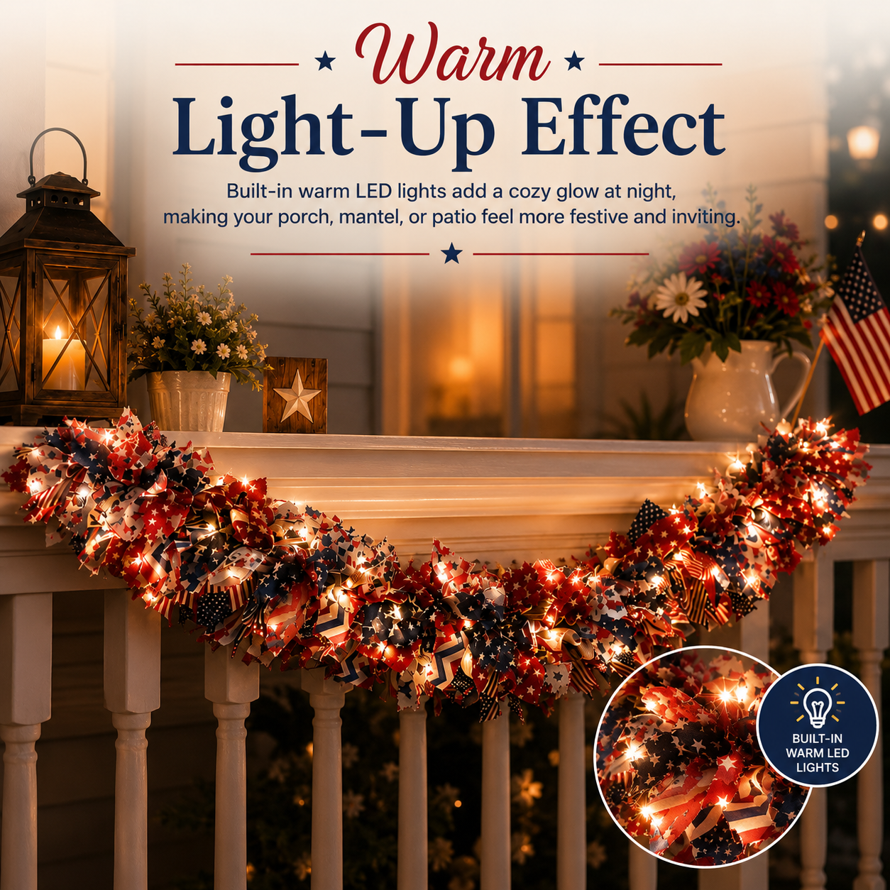 Light-Up Patriotic Garland for 4th of July Decor