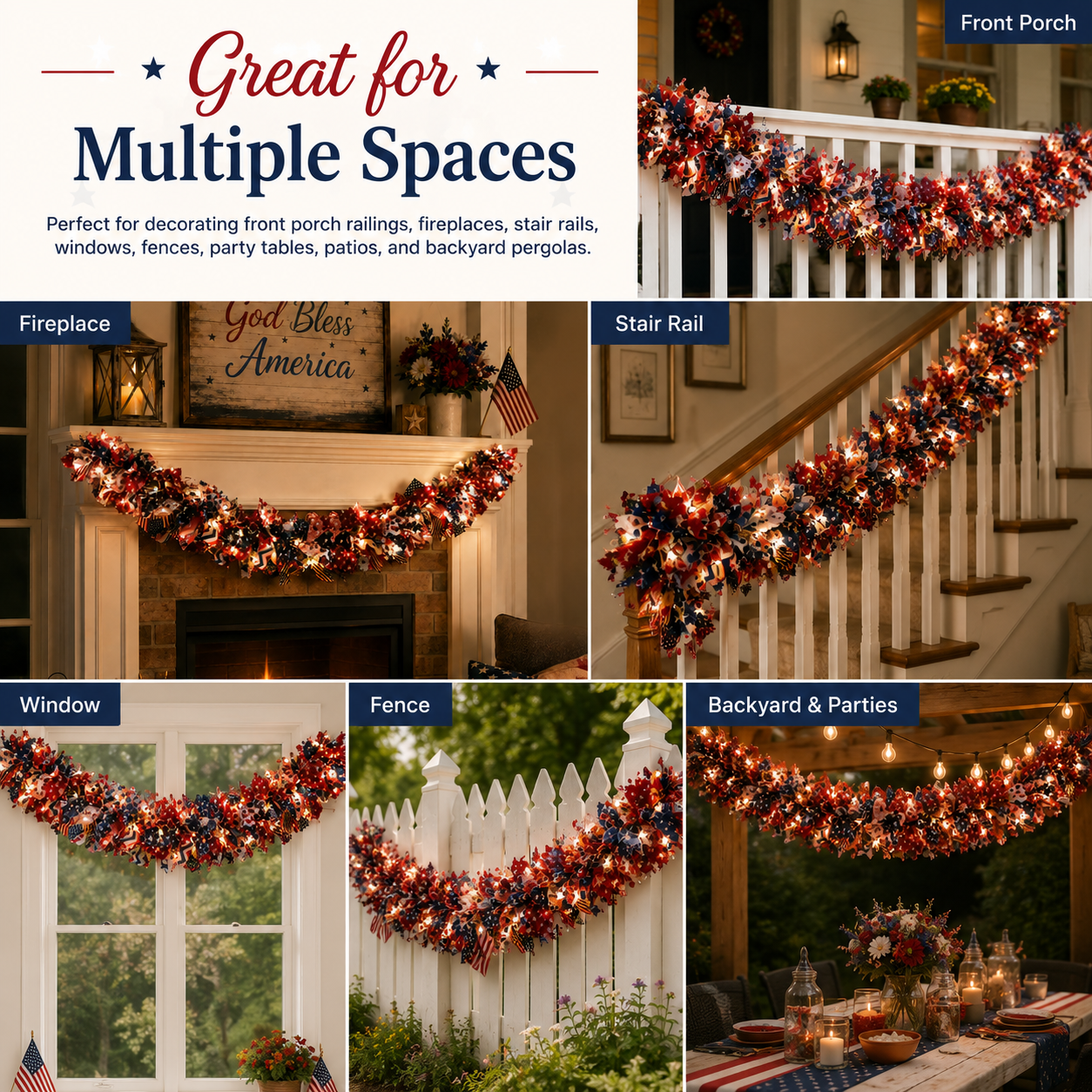 Light-Up Patriotic Garland for 4th of July Decor