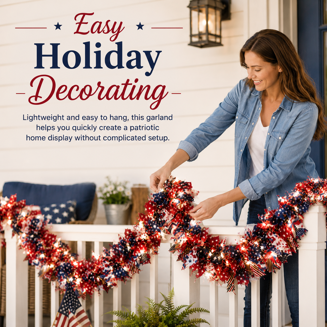 Light-Up Patriotic Garland for 4th of July Decor