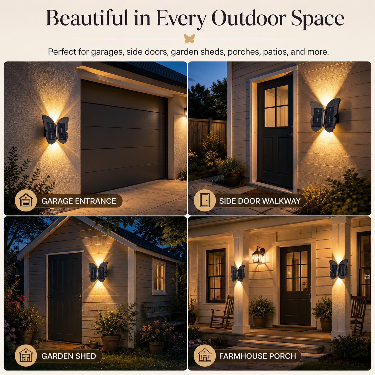 Butterfly Solar Wall Light Outdoor Waterproof Warm Glow Wall Lamp