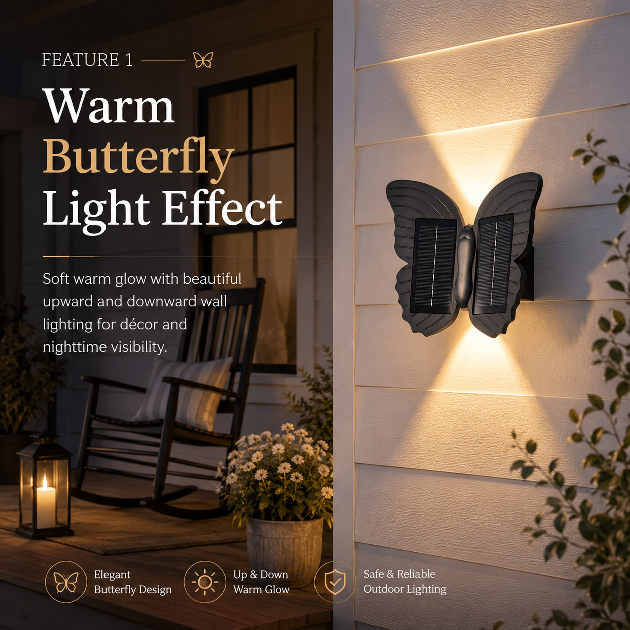 Butterfly Solar Wall Light Outdoor Waterproof Warm Glow Wall Lamp