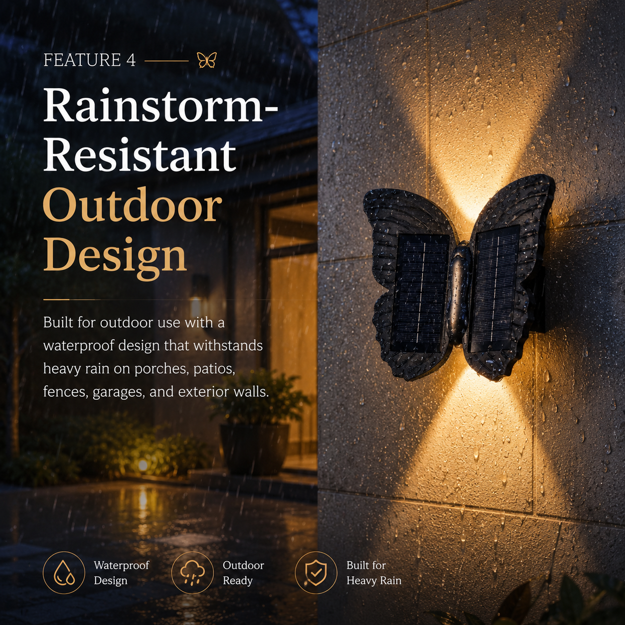 Butterfly Solar Wall Light Outdoor Waterproof Warm Glow Wall Lamp