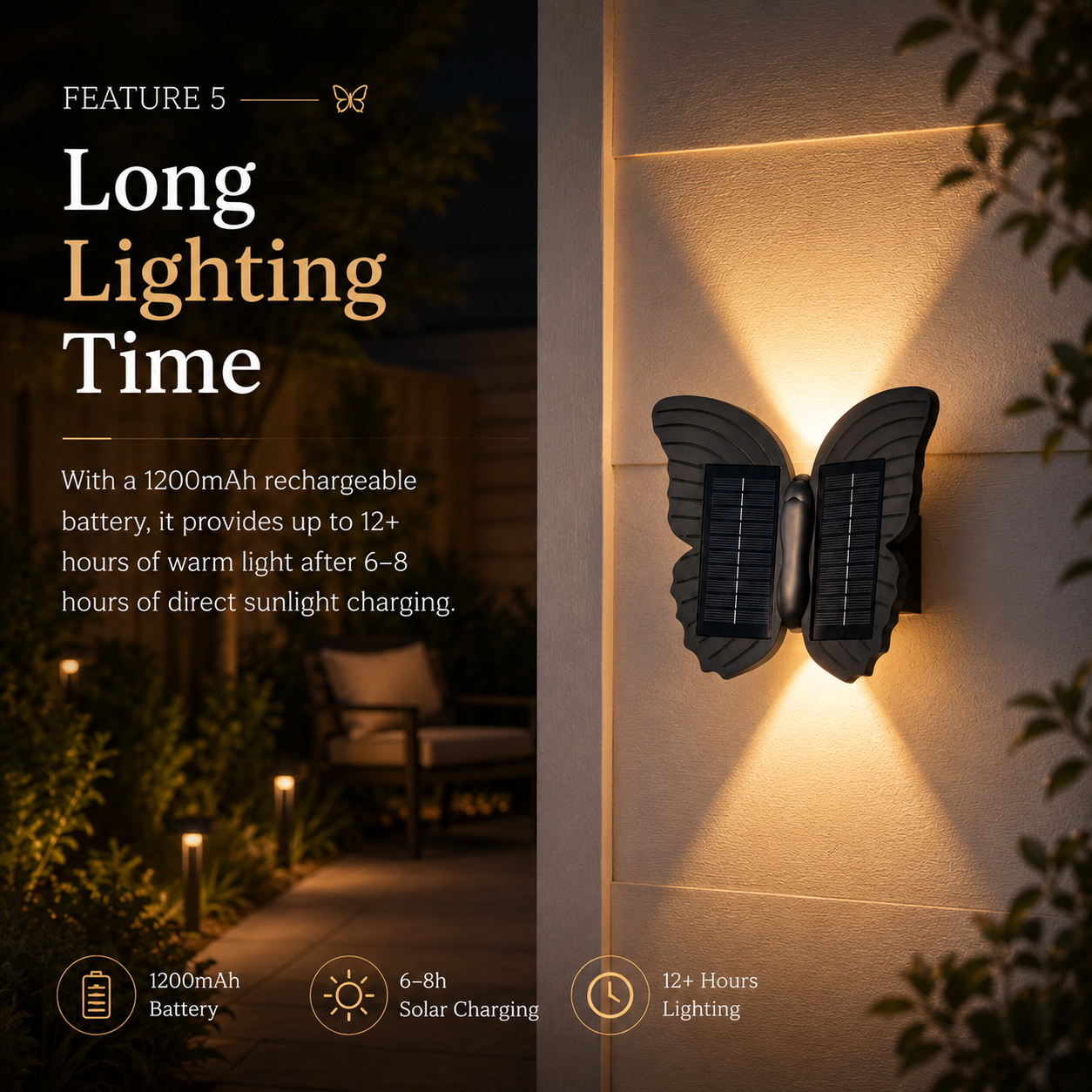 Butterfly Solar Wall Light Outdoor Waterproof Warm Glow Wall Lamp