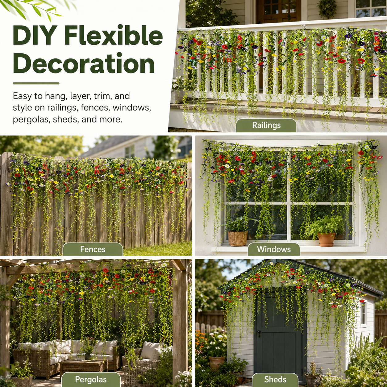 Large 70.87-Inch Artificial Hanging Flower Vine Garland Curtain